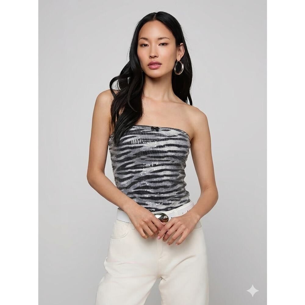 Y2K Zebra Sequin Strapless Tube Top Black White Party Club M NWT Festival Rave